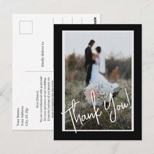 Einfache Script Modern Wedding Foto Vielen Dank Postkarte (Vorne/Hinten)