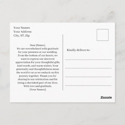 Einfache Script Modern Wedding Foto Vielen Dank Postkarte (Rückseite)