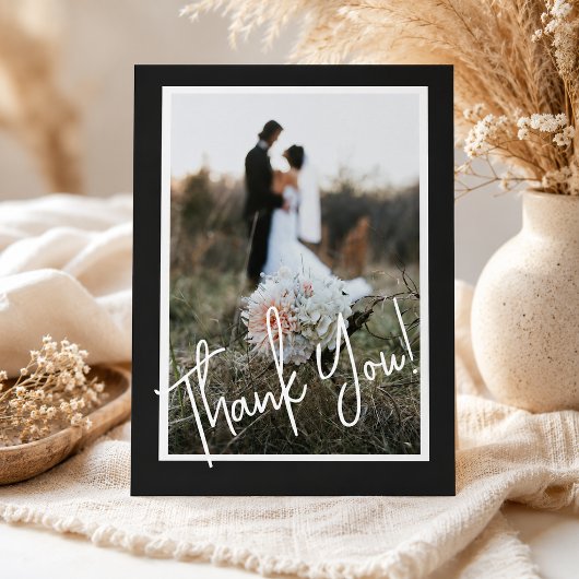 Einfache Script Modern Wedding Foto Vielen Dank Postkarte