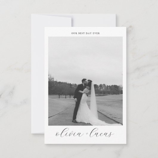 Einfache Script Moderne Foto Hochzeit Danke Karte (Vorderseite)