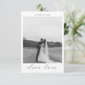Einfache Script Moderne Foto Hochzeit Danke Karte (Stehend Vorderseite)