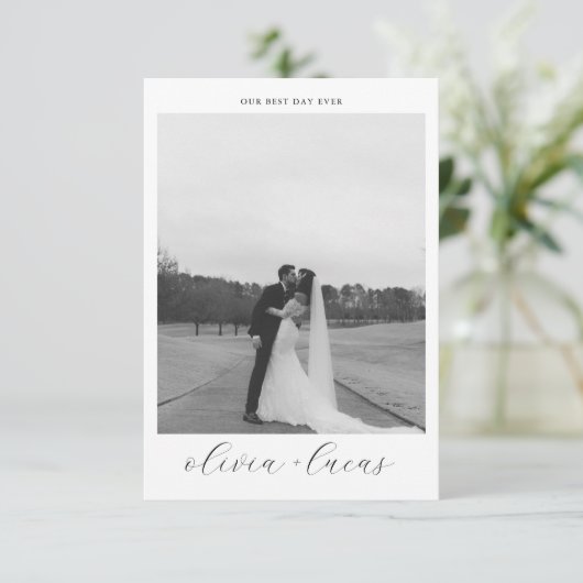 Einfache Script Moderne Foto Hochzeit Danke Karte (Stehend Vorderseite)