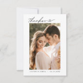 Einfache Script-Moderne mit Herz-Hochzeit-Foto Dankeskarte (Vorderseite)