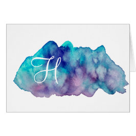 Einfache Script Monogram Mitteilungskarten - Blue 