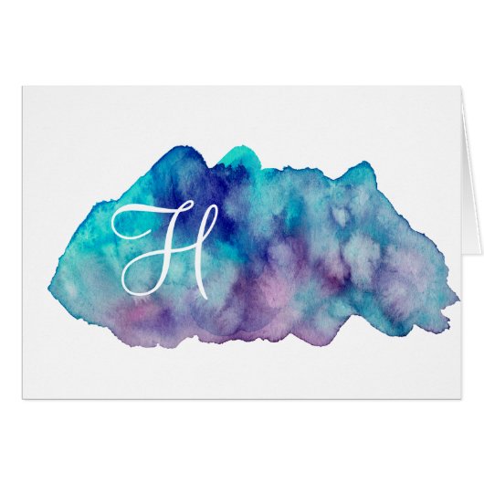 Einfache Script Monogram Mitteilungskarten - Blue (Vorderseite (Horizontal))