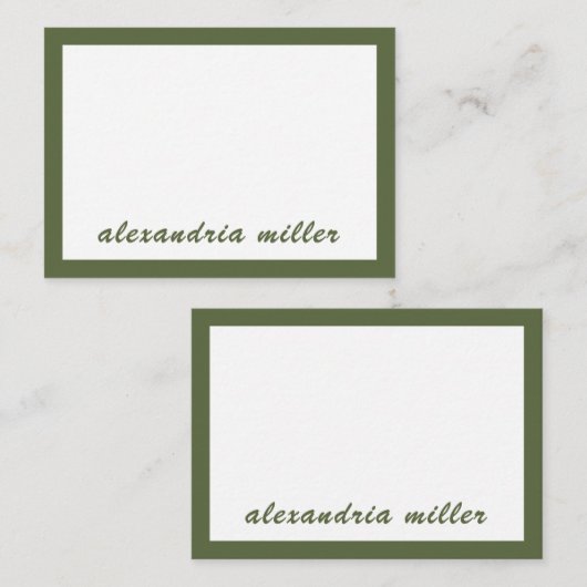 Einfache Script Monogram Name Olive Note Card Mitteilungskarte (Vorne/Hinten)