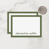 Einfache Script Monogram Name Olive Note Card Mitteilungskarte (Vorderseite/Rückseite Beispiel)