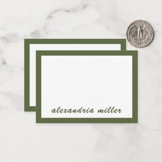 Einfache Script Monogram Name Olive Note Card Mitteilungskarte (Vorderseite/Rückseite Beispiel)