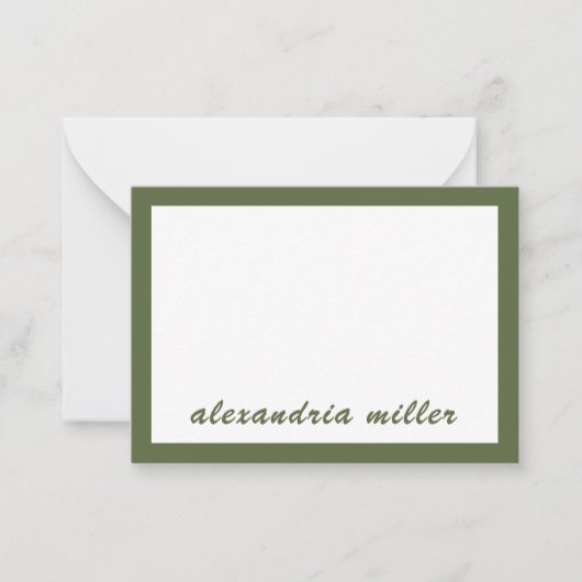 Einfache Script Monogram Name Olive Note Card Mitteilungskarte (Vorderseite)