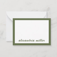 Einfache Script Monogram Name Olive Note Card