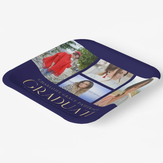 Einfache Script Multi Foto Grad Graduierungspartei Pappteller (Gewinkelt)