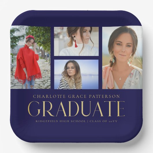 Einfache Script Multi Foto Grad Graduierungspartei Pappteller (Vorderseite)