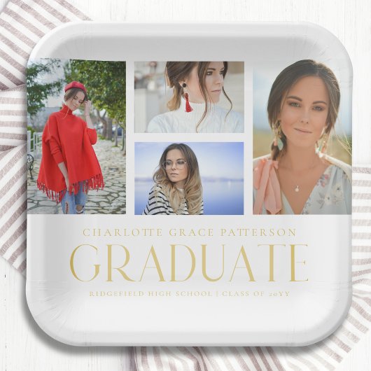 Einfache Script Multi Foto Grad Graduierungspartei Pappteller