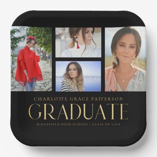 Einfache Script Multi Foto Grad Graduierungspartei Pappteller (Vorderseite)