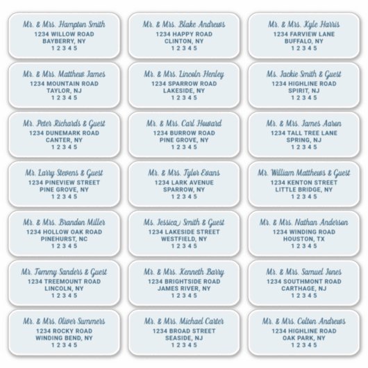 Einfache Script Navy Blue Guest Address Labels (Vorderseite)