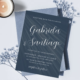 Einfache Script Navy Blue White Wedding Einladung