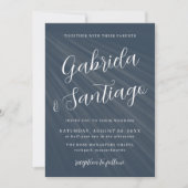 Einfache Script Navy Blue White Wedding Einladung (Vorderseite)