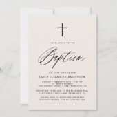 Einfache Script-Neutral-Beige Taufe Einladung (Vorderseite)