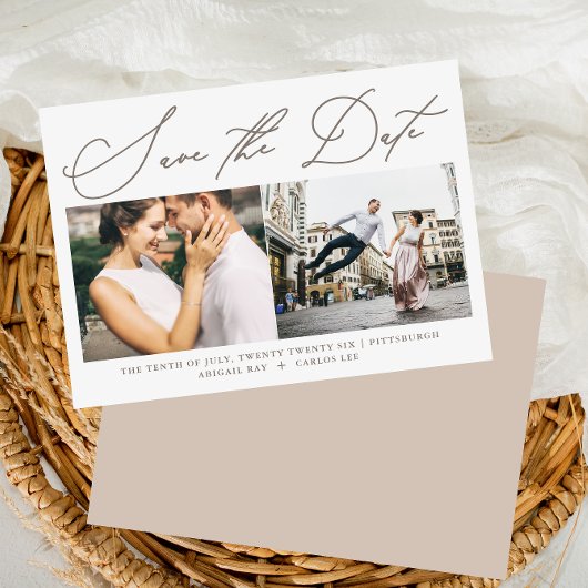Einfache Script Neutral Zwei Foto Moderne Rettete Save The Date