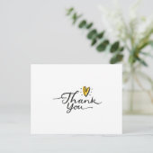 Einfache Script Niedlich Yellow Heart Vielen Dank Postkarte (Stehend Vorderseite)