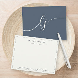 Einfache Script Personalisiert Stationery Navy & I Mitteilungskarte