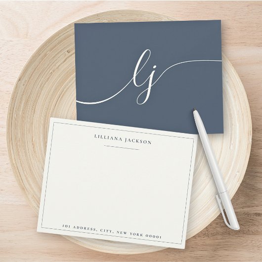 Einfache Script Personalisiert Stationery Navy & I Mitteilungskarte