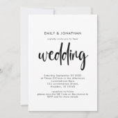 Einfache Script QR Code Schwarz-weiße Hochzeit Einladung (Vorderseite)