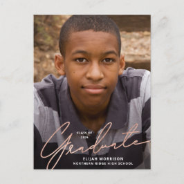 Einfache Script-Rose Gold Overlay Foto Abschluss Postkarte