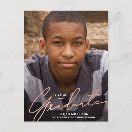 Einfache Script-Rose Gold Overlay Foto Abschluss Postkarte (Vorderseite)