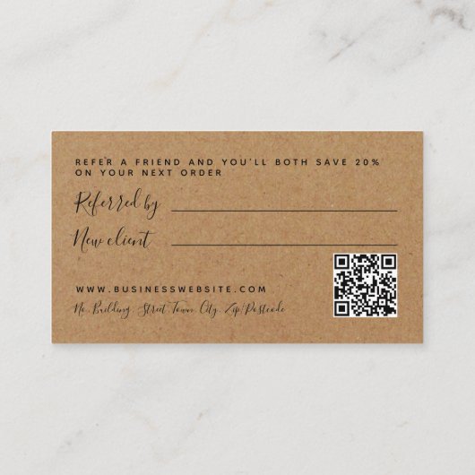 Einfache Script rustic Country Kraft Referenzkarte Begleitkarte (Rückseite)