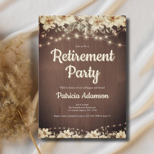 Einfache Script-Rustic-Rentirement-Party Einladung