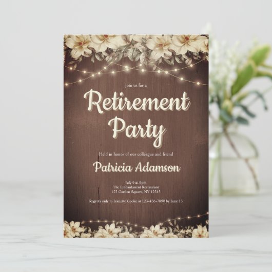 Einfache Script-Rustic-Rentirement-Party Einladung (Stehend Vorderseite)