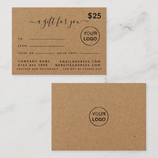 Einfache Script rustikale Country Kraft Gift Cards Visitenkarte (Vorne/Hinten)