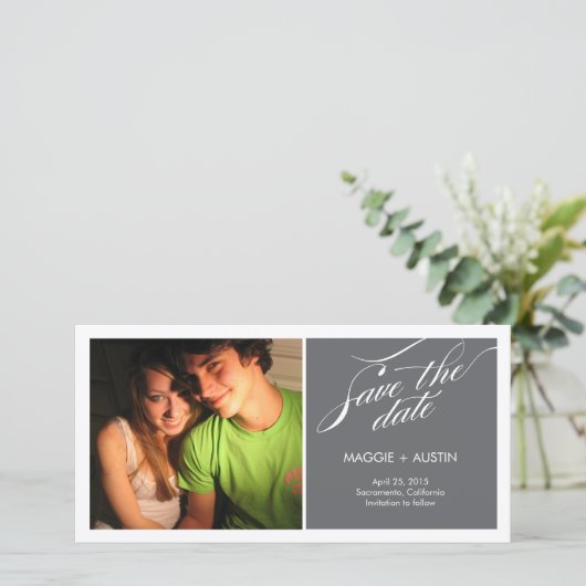 Einfache Script-Save the Date-Fotokarte Save The Date (Stehend Vorderseite)