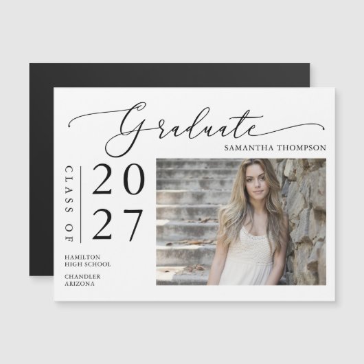 Einfache Script School Graduate Foto Magnetkarte (Vorne/Hinten)
