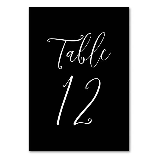 Einfache Script Schwarz und Weiß Hochzeit Tischnummer (Vorderseite)