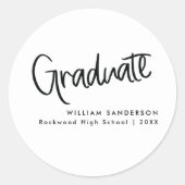 Einfache Script-Schwarz-Weiß-Abschluss Runder Aufkleber (Vorderseite)