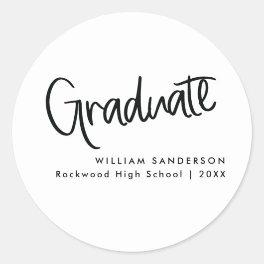 Einfache Script-Schwarz-Weiß-Abschluss Runder Aufkleber (Vorderseite)