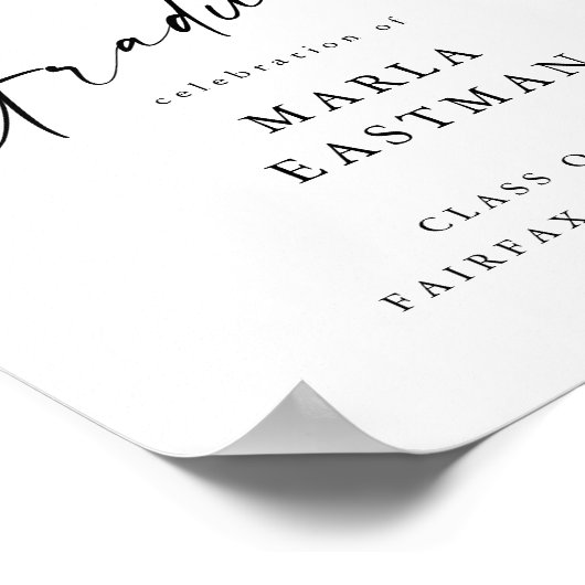 Einfache Script Schwarz & Weiß Abschluss Willkomme Poster (Ecke)