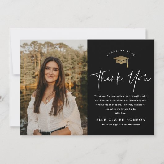 Einfache Script-Schwarz-Weiß-Foto-Abschluss Dankeskarte (Vorderseite)