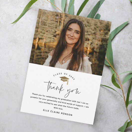 Einfache Script-Schwarz-Weiß-Foto-Abschluss Dankeskarte