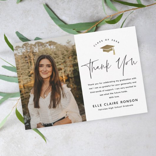 Einfache Script-Schwarz-Weiß-Foto-Abschluss Dankeskarte