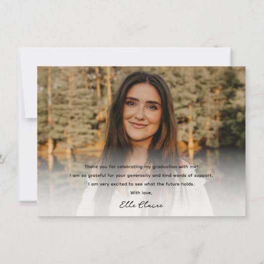 Einfache Script-Schwarz-Weiß-Foto-Abschluss Dankeskarte (Rückseite)