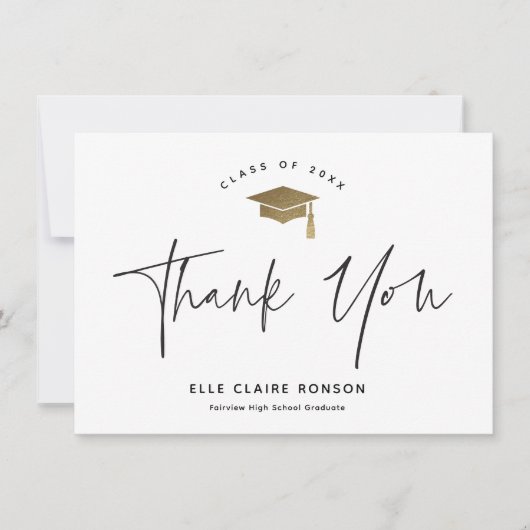 Einfache Script-Schwarz-Weiß-Foto-Abschluss Dankeskarte (Vorderseite)