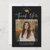 Einfache Script-Schwarz-Weiß-Foto-Abschluss Dankeskarte (Vorderseite)