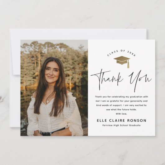 Einfache Script-Schwarz-Weiß-Foto-Abschluss Dankeskarte (Vorderseite)