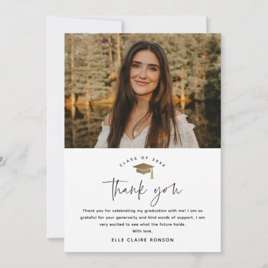 Einfache Script-Schwarz-Weiß-Foto-Abschluss Dankeskarte (Vorderseite)