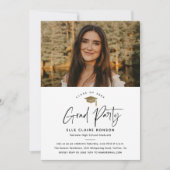 Einfache Script-Schwarz-Weiß-Foto-Graduierungspart Einladung (Vorderseite)