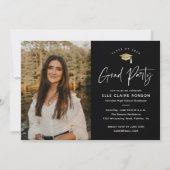 Einfache Script-Schwarz-Weiß-Foto-Graduierungspart Einladung (Vorderseite)