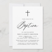 Einfache Script Schwarz-Weiß-Taufe Einladung (Vorderseite)